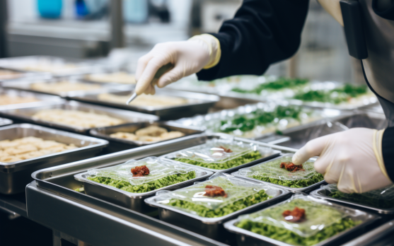 A modern manufacturing line producing frozen plant based meals