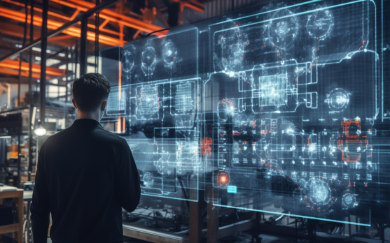 AI system analyzing data for defect detection in a factory