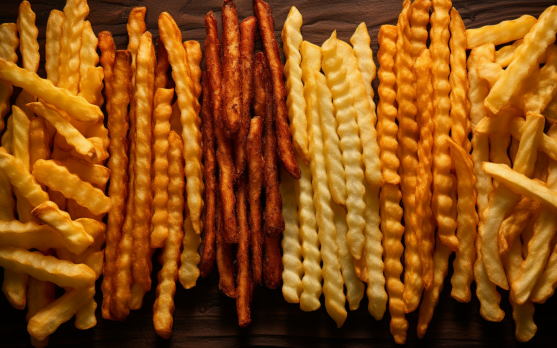Assortment of different textured potato fries