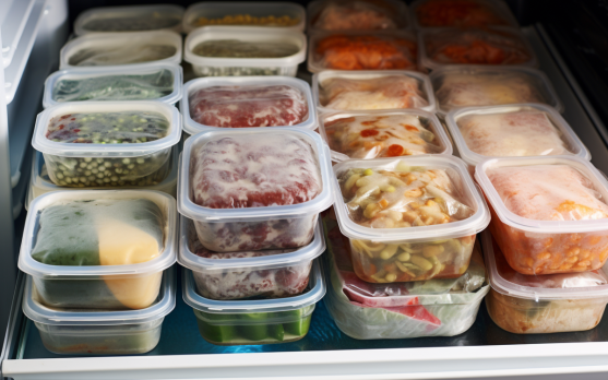 Home freezer stocked with a variety of properly packaged frozen foods