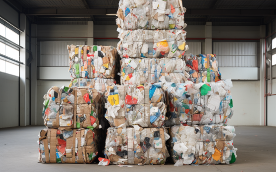Recycling facility processing sustainable packaging materials