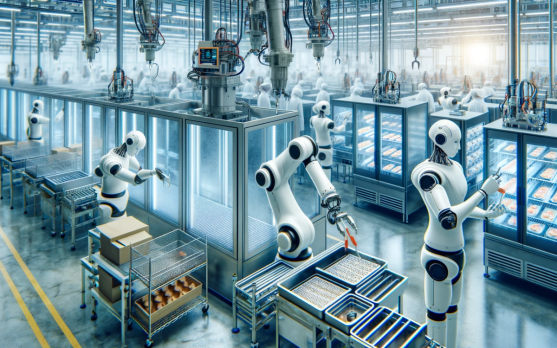 Robotics and AI systems operating in a frozen food production line