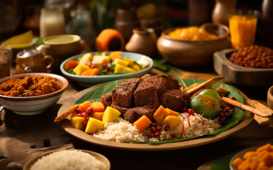 Traditional Caribbean meal showcasing unique ingredients and spices