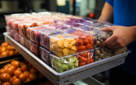 A delivery person handling a smart-packaged frozen food order