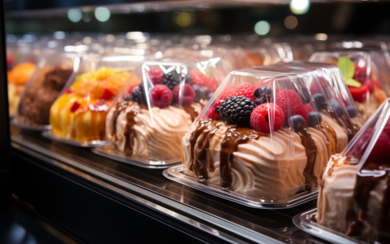 Premium frozen pastries elegantly displayed in a boutique freezer section