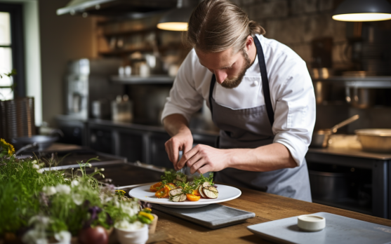 A chef in a Baltic restaurant using locally sourced ingredients