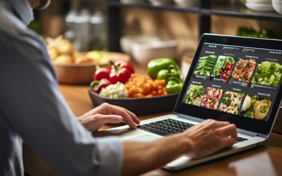 A consumer customizing a meal kit online selecting specific ingredients and dietary preferences