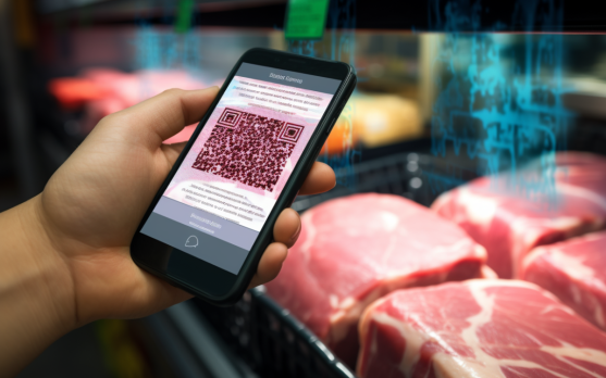Consumer scanning a frozen food products blockchain barcode for product journey details