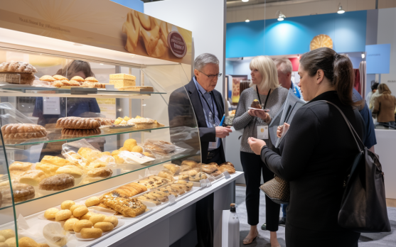 Consumers sampling health focused frozen bakery items at a food expo