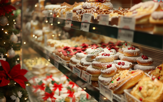 Display of popular frozen bakery items for Christmas 2023 in a store