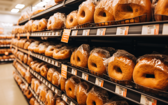 Pumpkin Spice English Muffins and Bagels in a bakery aisle