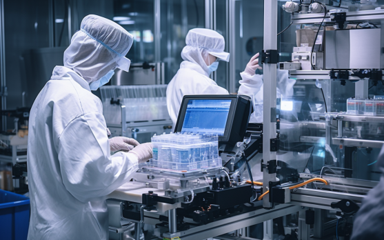 Technicians overseeing automated food processing and packaging systems