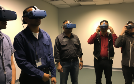 Trainers monitoring a VR training session for cold chain logistics personnel