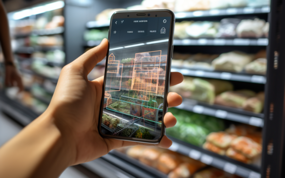 Using phone to interact with an AR enabled package in a grocery store