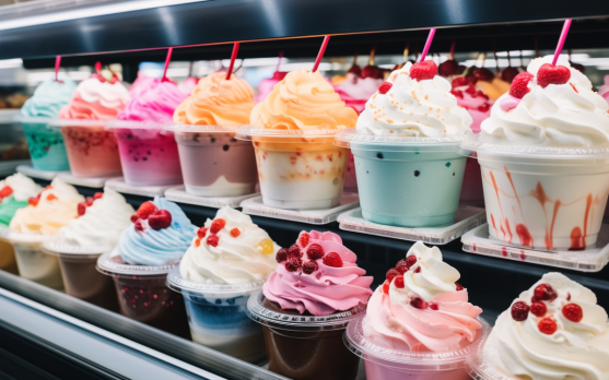Various sugar free and low sugar frozen desserts in a grocery store