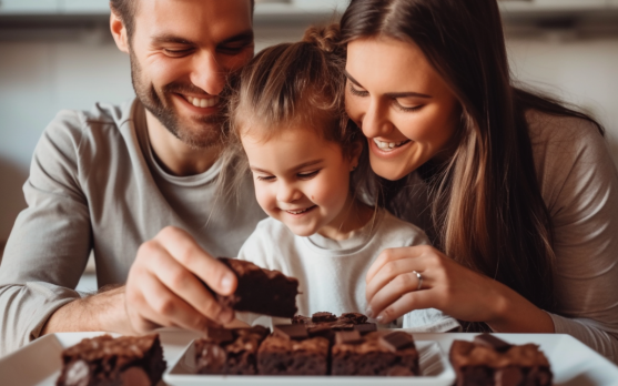 A family sharing Brownies as a healthy dessert option at home