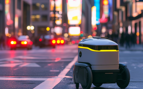 Autonomous food delivery robot navigating a city street