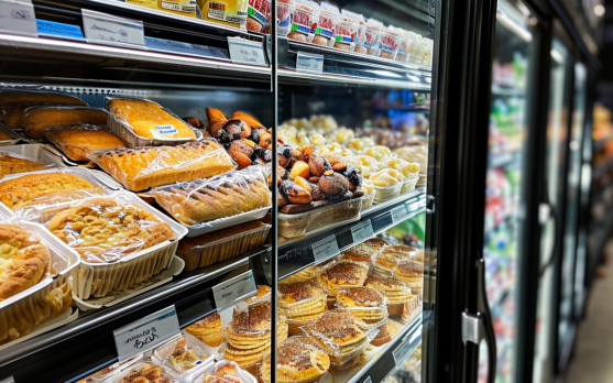 Display of clean label frozen bakery products in a store