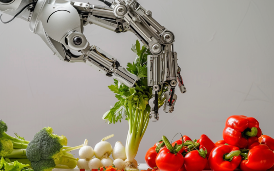 Robotic arm chopping vegetables