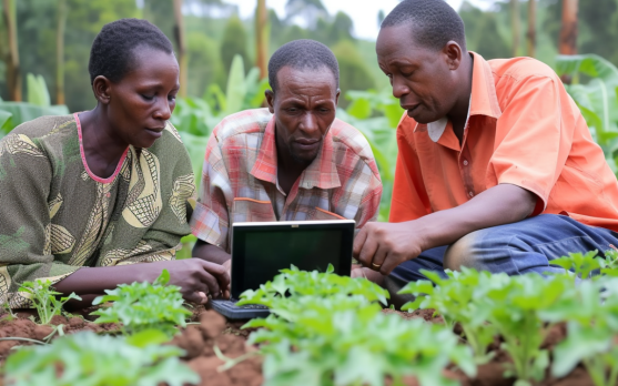 African farmers participating in digital training sessions