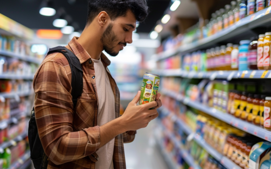 Consumer evaluating product labels