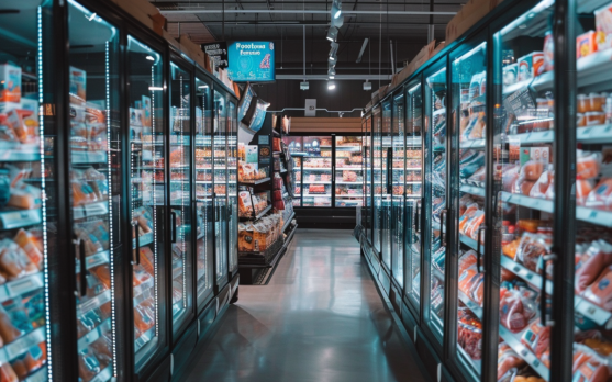 Grocery store showcasing a wide selection of frozen products
