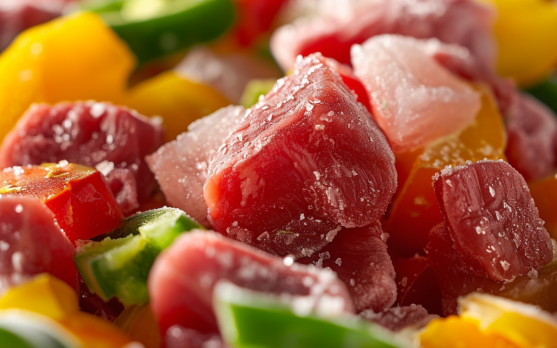 Premium frozen food product highlighting its exotic ingredients