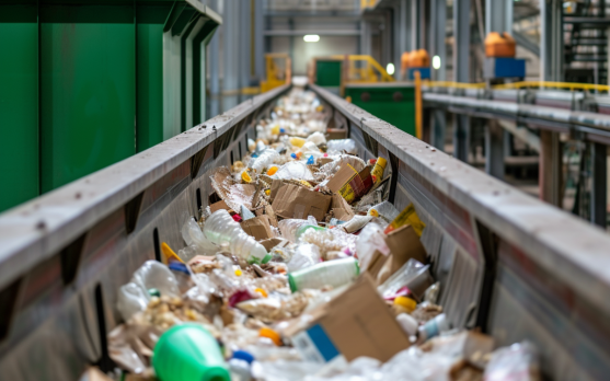 Recycling facility processing materials for packaging reuse
