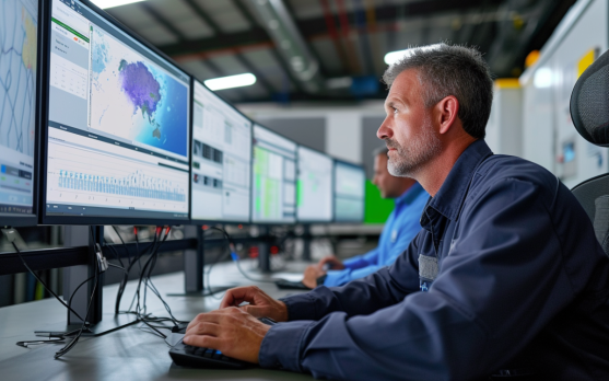 Technician monitoring temperature sensitive shipments using cloud based software