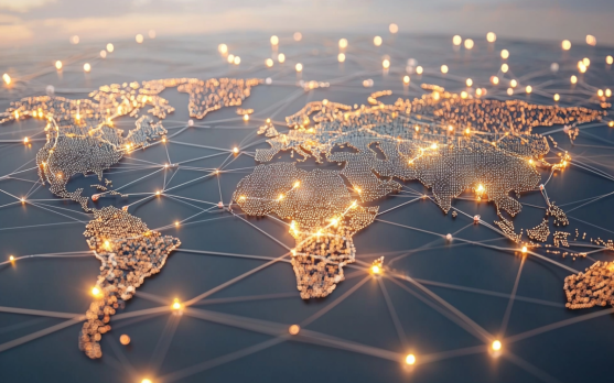 A global supply chain network map highlighting diversified supplier locations