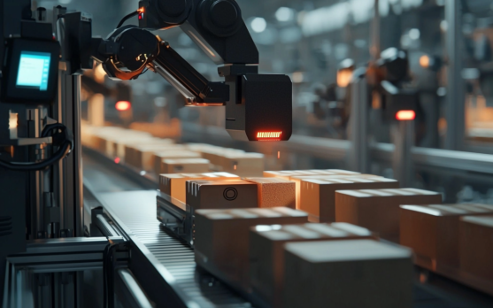 AI powered cameras inspecting products on an advanced production line
