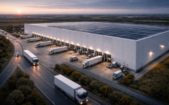 The outside of a modern large scale warehouse campus