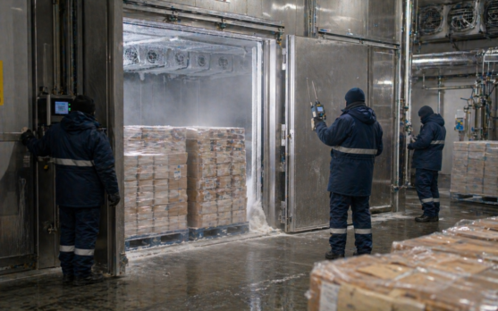 Industrial freezer with palletized goods