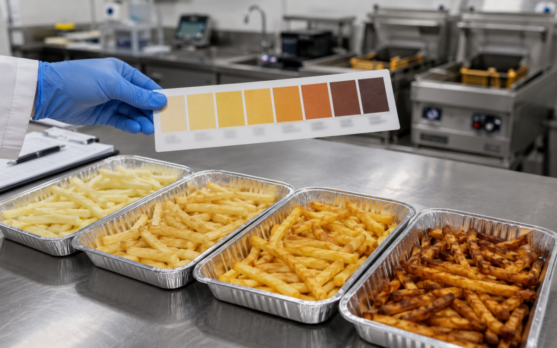 Food color testing in a kitchen