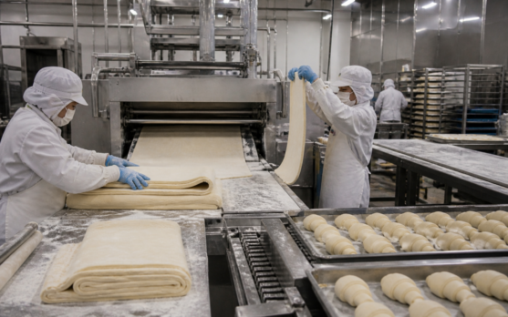 Industrial bakery production in action