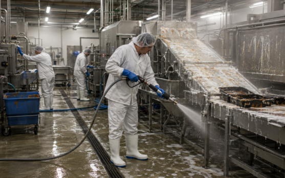 Industrial kitchen cleaning in progress