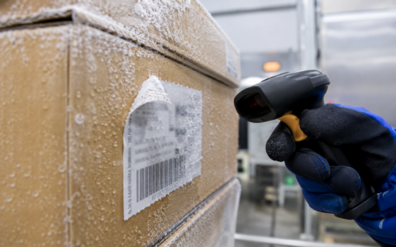 Frosted box in a cold warehouse