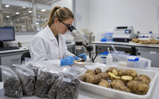 Lab technician analyzing potato samples